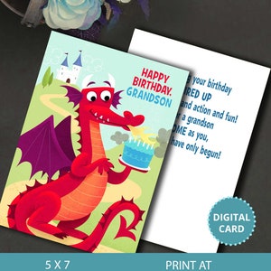 Dragon Birthday Card, Birthday Card, Happy Birthday, Card for Birthday, Cute Grandson Birthday, Digital Cards, Grandchildren, Print at Home