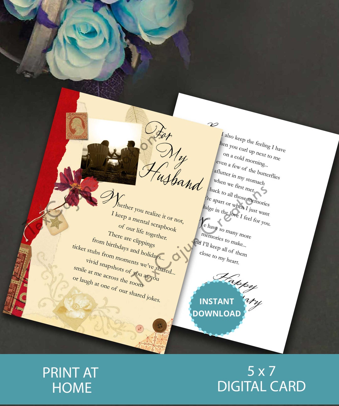 Romantic Anniversary Card for Husband: Printable 5x7 (digital Download ...