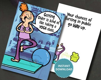 Funny Yoga Birthday Card: Getting Older (Digital Download)