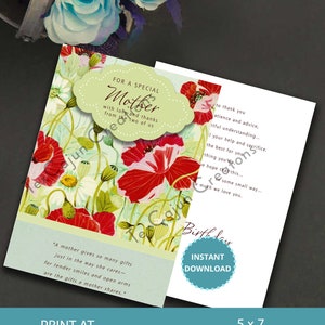 Para una tarjeta especial de cumpleaños de madre, feliz cumpleaños, tarjeta digital, tarjeta para ella, tarjeta para madre, tarjeta de mamá, tarjeta imprimible, descarga instantánea