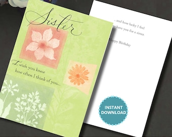 Floral Birthday Card for Sister (Digital Download)