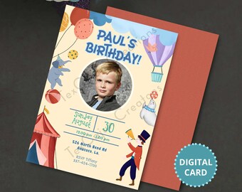 Circus Birthday Invitation, Birthday Invitation, Photo Invitation, Party Invitation, Child Birthday Invite, Boy Birthday, Digital Invitation