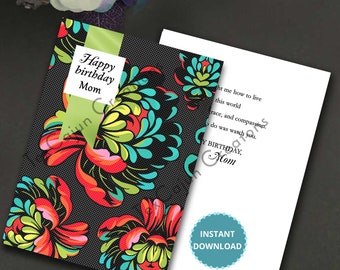 Floral Birthday Card for Mom: Printable 5x7 Card (Digital Download)