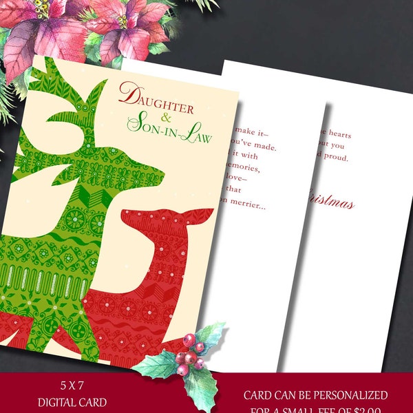 Daughter and Son-in-Law Christmas Card, Reindeer Design (Digital Download)