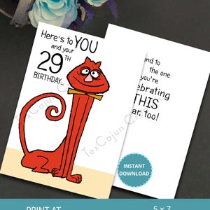 Cumpliendo 29 años otra vez tarjeta de cumpleaños, tarjeta divertida, tarjeta digital, feliz cumpleaños, tarjeta para ella, tarjeta para él, descarga instantánea, digital imprimible