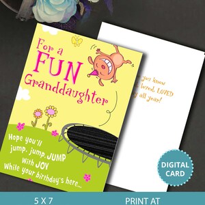 Divertida nieta Jump for Joy tarjeta de cumpleaños, tarjeta de nieta, tarjeta de cumpleaños digital, tarjeta digital, descarga instantánea