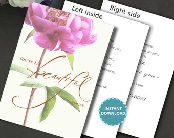 Verjaardagskaart voor vrouw: bloemenliefdesthema (digitale download)