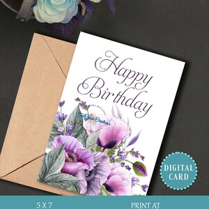 Floral Birthday Card, Floral Card for Birthday, Birthday Card, Digital Birthday Card, Digital Card, Floral Card, Instant Download