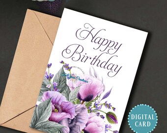 Carte d’anniversaire florale, Carte florale pour anniversaire, Carte d’anniversaire, Carte d’anniversaire numérique, Carte numérique, Carte florale, Téléchargement instantané