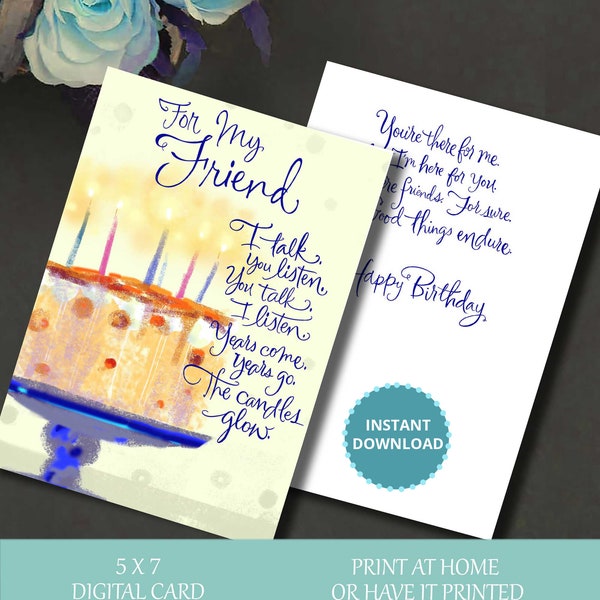 Friend Birthday Card, Card for Friends Birthday, Card for her, Digital Card, Printable Card, Instant Download, Digital Greeting Card