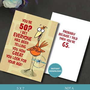 Age 50 Card, Funny Birthday Card, Birthday Card, Card for Birthday, Funny Card, Digital Card, Instant Download, Print at Home Card