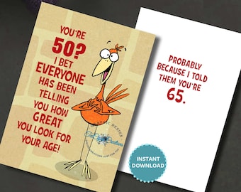 Funny Age 50 Birthday Card: Sarcastic Cartoon (Digital Download)