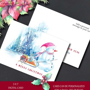 Snowman Christmas Card, Christmas Holiday Cards, Christmas Cards, Digital Cards, Watercolor Cards, Personalized Cards, Printable Cards