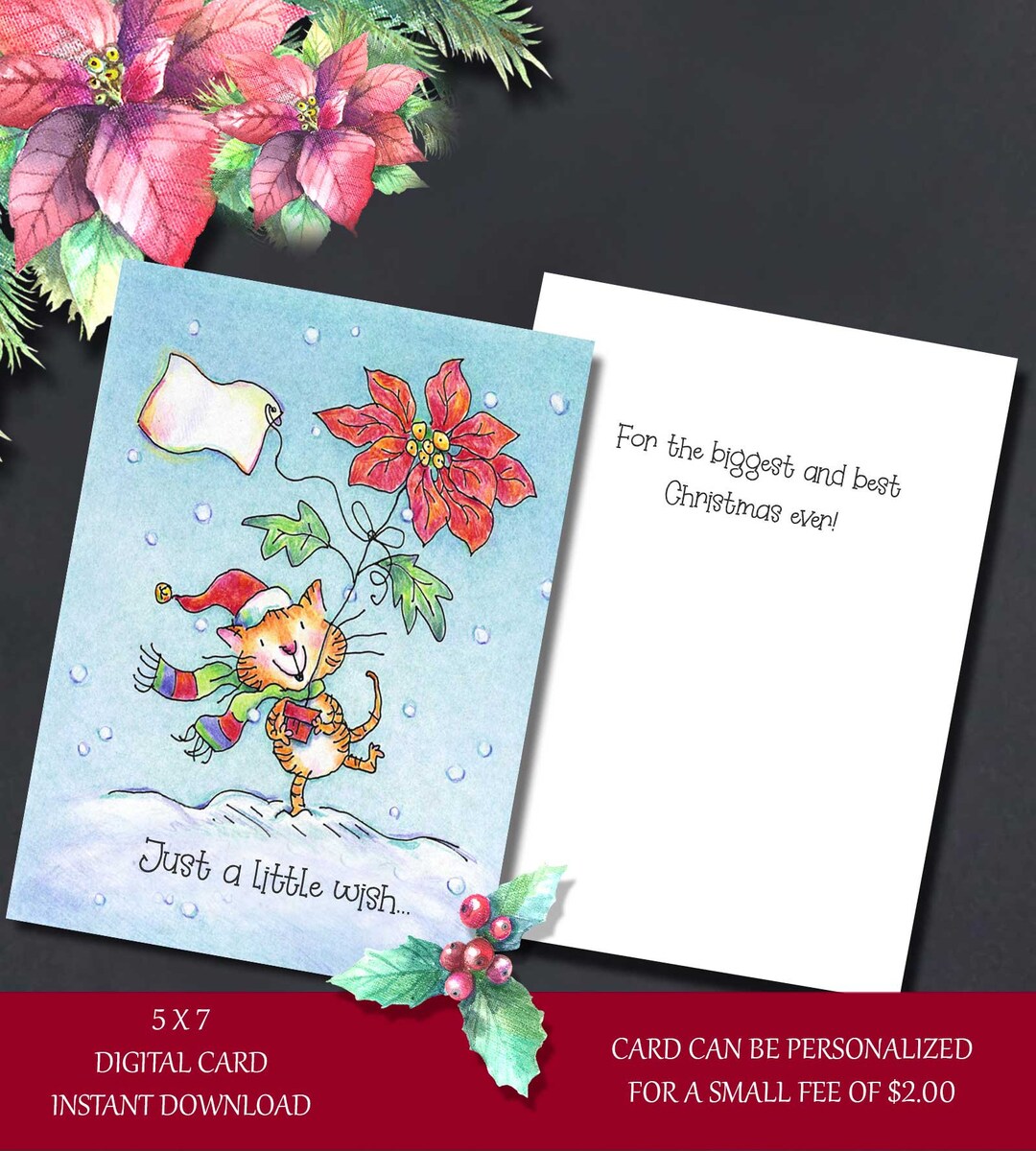 Cute Cat Christmas Card: Printable Holiday Kitty Design - Etsy UK