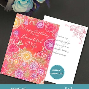 Cartão de feliz aniversário para minha maravilhosa esposa, cartão de aniversário de esposa, cartão para esposa, cartão digital, cartão digital para impressão, download digital