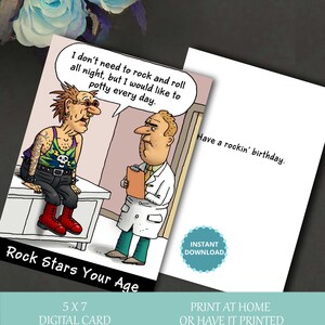 Oude verjaardagskaart krijgen, kaart voor verjaardag, grappige verjaardag, digitale kaart, kaart voor hem, rock & roll-kaart, afdrukbare kaart, instant download