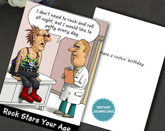 Funny Rock & Roll Birthday Card: Printable Digital 5x7