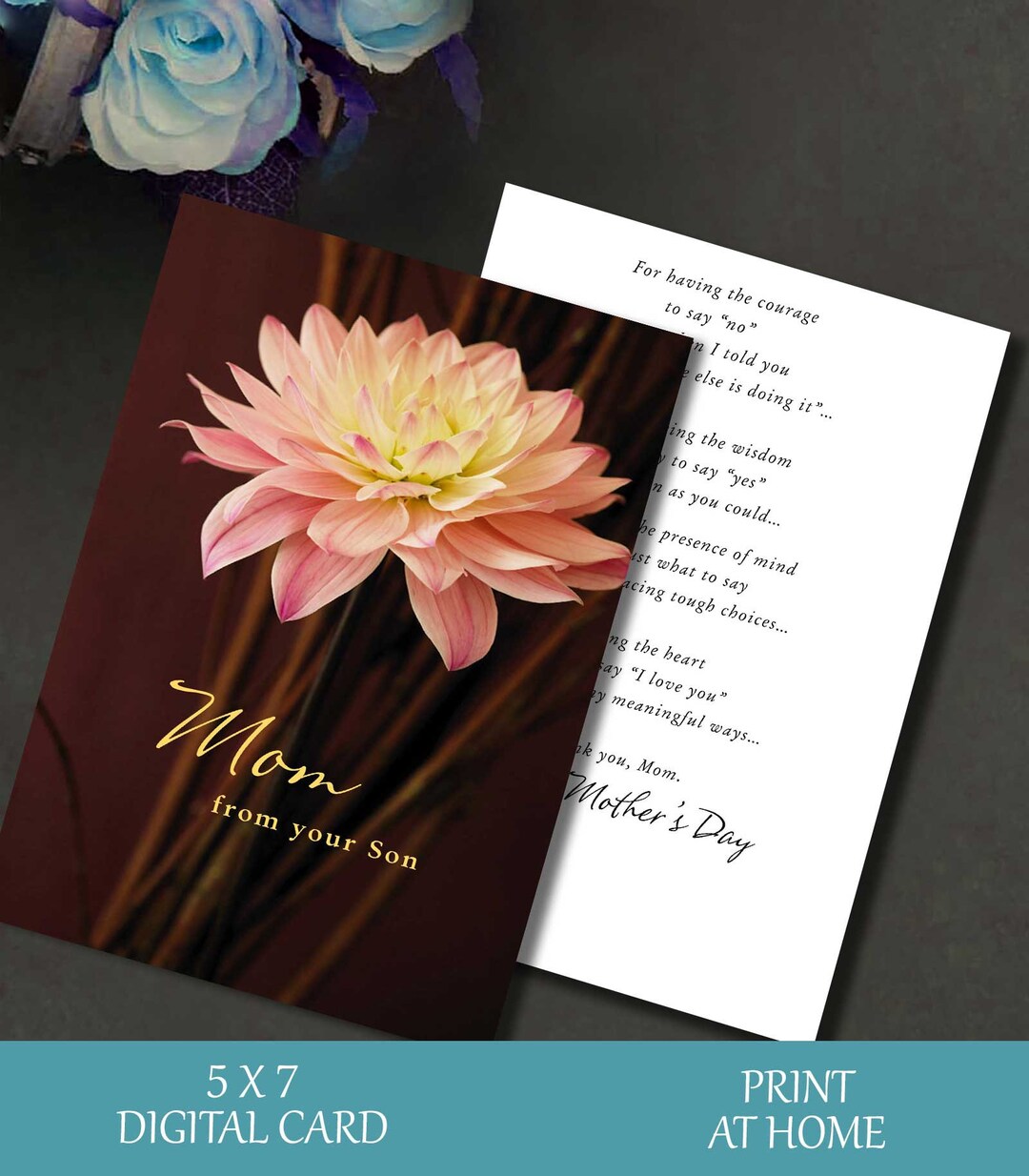 Mothers Day Card for Mom, Card From Son for Mothers Day, From Son for ...