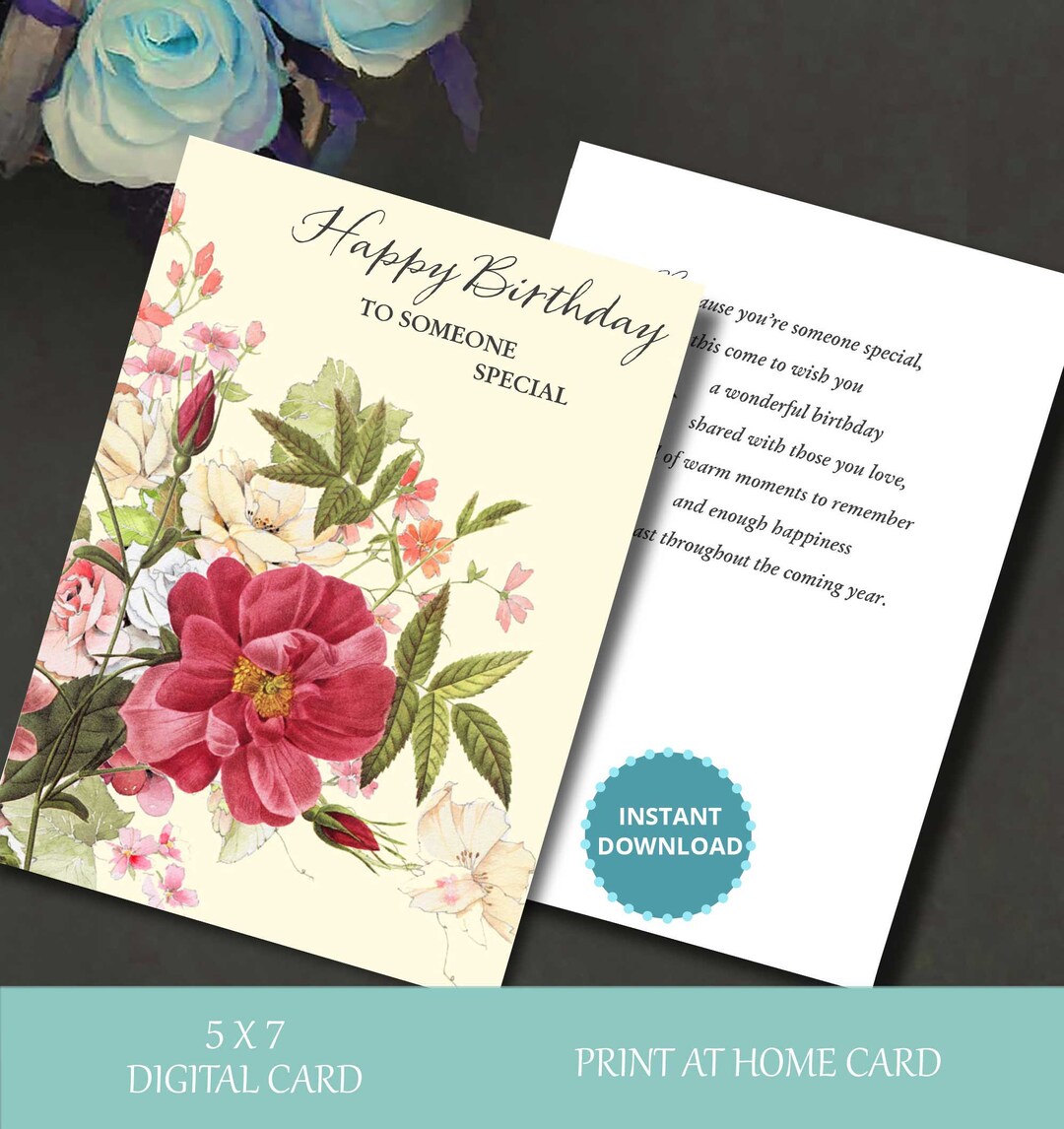 Floral Birthday Card: Printable 5x7 Digital Download - Etsy