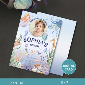 Mermaid Birthday Photo Invitation, Birthday Invitation, Party Invitation, Photo Card, Digital Card, Girls Party Invite, Digital Invitation