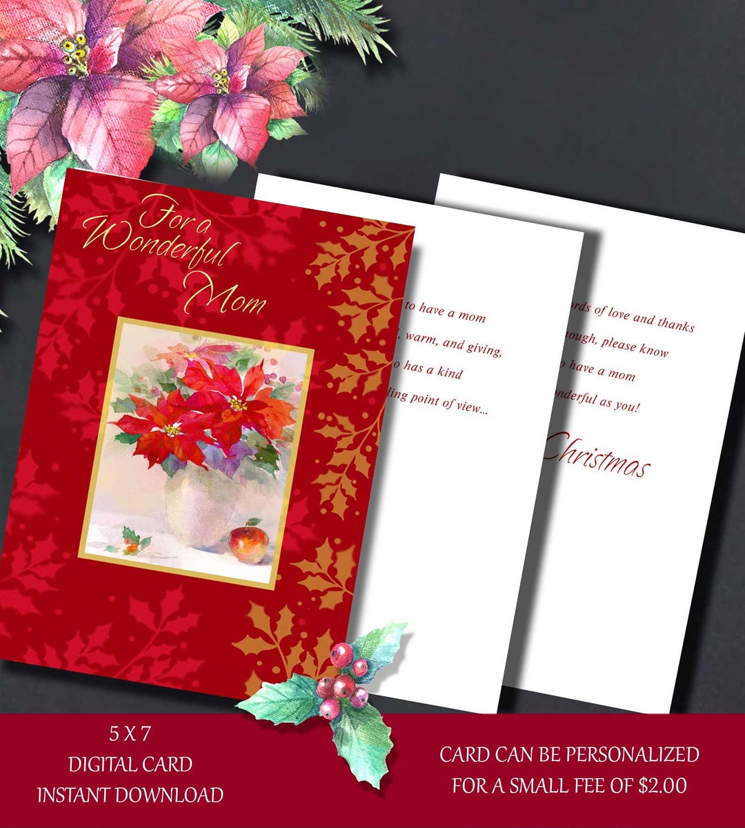 Merry Christmas Mom, Card for Mom, Christmas Cards, Wreath Card, Mom ...