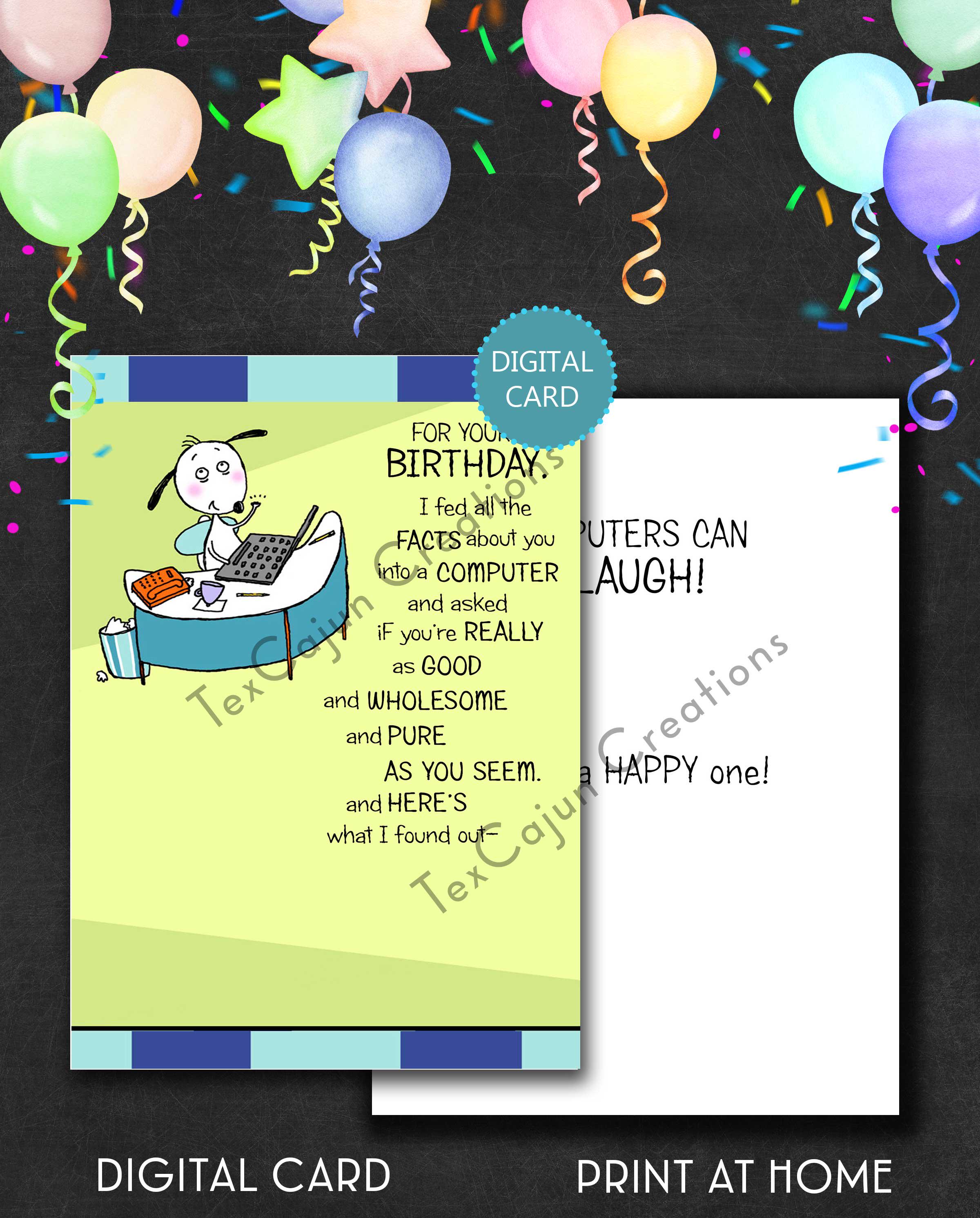 Funny Computer Birthday Card: Printable Digital Download - Etsy