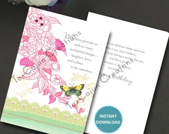 Mom Birthday Card, Digital Download (Printable 5x7 Folded)