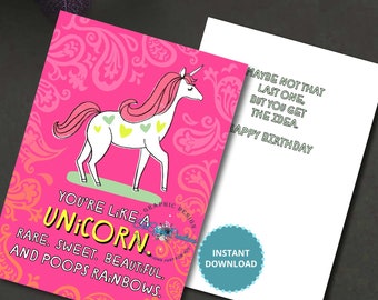 Poops Rainbow, Birthday Card, Funny Card, Card for Birthday, Digital Card, Card for Her, Unicorn Card, Printable Card, Instant Download