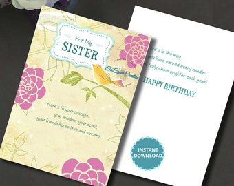 Sister Birthday, Birthday Card, Card for Birthday, Card for Sister, Digital Card, Happy Birthday Sister, Printable Card, Instant Download,