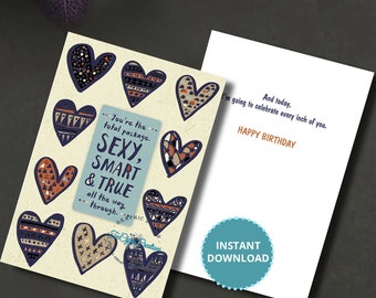 Funny Dirty Birthday Card: Sexy, Smart & True (Digital Download)