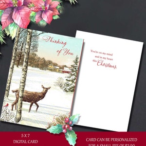 Country Christmas Card, Deer Christmas Card, Winter Scene, Digital Cards, Holiday Cards, Printable Card, Personalized Card, Instant Download