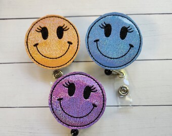 Smiley Girl Face Badge Reel, Smiley Badge Reel, Happy Badge Holder, Medical Badge Reel, Retractable Badge Holder, Nurse Badge Reel
