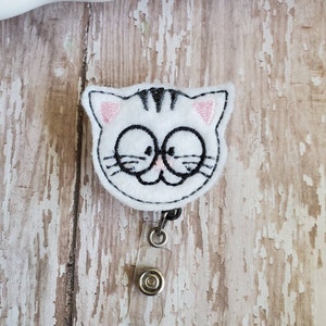 Geeky Cat Badge, Cat Badge Holder, Cat Badge Clip, Retractable Badge Holder, Nurse Badge Reel, Felt Badge Reel, Nurse Gift, Id Holder