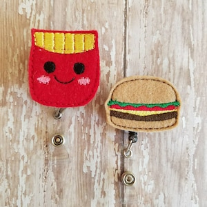 Burger and Fries, Burger Badge Reel, Fry Badge Reel,  Retractable Badge Holder, Nurse Badge Reel, Felt Badge Reel, Nurse Gift, Id Holder