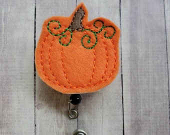 Pumpkin Badge Reel, Pumpkin Badge Holder, Pumpkin Badge, Retractable Badge Holder, Nurse Badge Reel, Felt Badge Reel, Nurse Gift, Id Holder