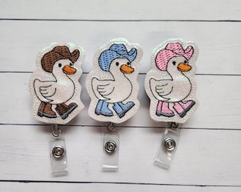 Cowboy Goose Badge Reel, Cowgirl Goose Badge, Silly Goose Badge Reel, Retractable Badge Holder, Nurse Badge Reel, Felt Badge Reel