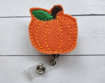 Pumpkin Badge, Pumpkin Badge Holder, Pumpkin Badge Reel, Retractable Badge Holder, Nurse Badge Reel, Felt Badge Reel, Nurse Gift, Id Holder