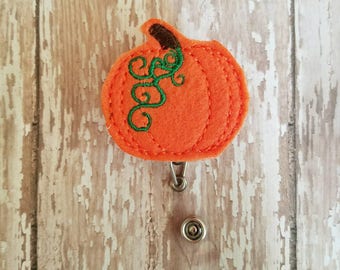 Pumpkin Badge Reel, Pumpkin Badge Holder, Pumpkin Badge, Retractable Badge Holder, Nurse Badge Reel, Felt Badge Reel, Nurse Gift, Id Holder