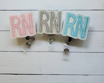 Embroidered RN Felt Badge Reel: Retractable Nurse ID Holder