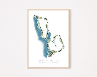 Impresión de arte mural con mapa de campo de golf personalizado, póster dibujado a mano en acuarela para oficina de golf, regalo de inauguración de la casa para golfistas, descarga instantánea
