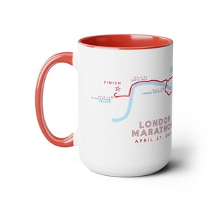 Taza de café bicolor con mapa del recorrido del Maratón de Londres 2025, 15 oz