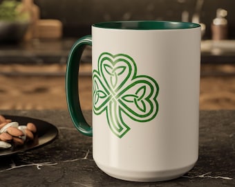 Irish Shamrock Celtic Knot Colorful Mug, St Patrick's Day Coffee Mug, Gift for Tea Lovers, Irish Blessing Ceramic Cup, Three Leaf Clover Mug