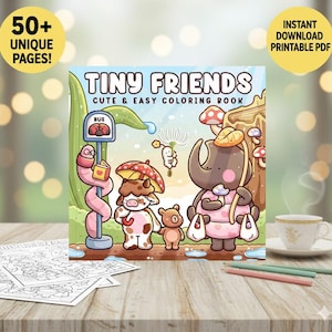 Bold and Easy Coloring Pages Tiny Friends, Cute Kawaii Animals and Insects, Simple Large Print Designs for Adults & Kids, Stress Relief PDF