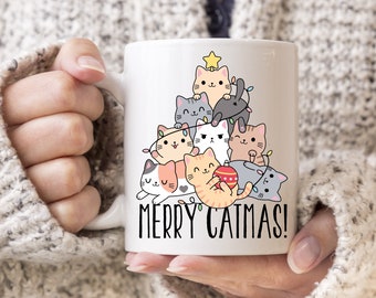 Mug de chat drôle, tasse d'arbre de Noel, tasse personnalisée de chat, tasse pour l'amant de chat, dame folle de chat, cadeau de maman de chat, tasse de maman de chat, maman de chat