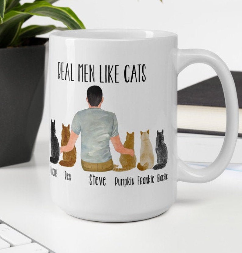 Personalized Cat Dad Gift Real men like cats Mug Custom cat image 1