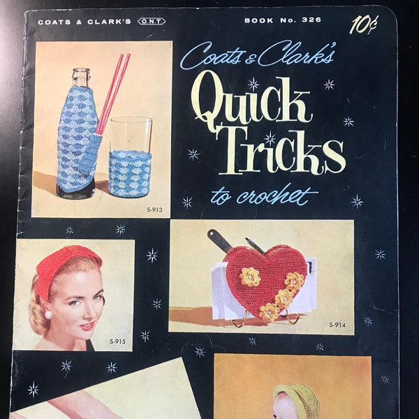 Vintage 1956 Coats & Clark's Quick Tricks to Crochet PDF INSTANT DOWNLOAD Slippers Doll Necklace Lace Chignon Caps Potholders Headband