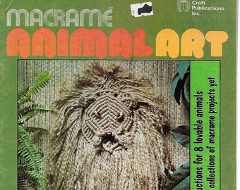 Macrame Animal Art Pattern Booklet, Lion, Pig, Frog, Elephant, Cat, Giraffe, Dog -- PDF Instant Download