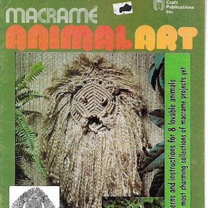 Macrame Animal Art Pattern Booklet, Lion, Pig, Frog, Elephant, Cat, Giraffe, Dog -- PDF Instant Download