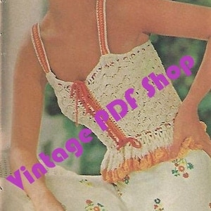 Vintage Crochet Pattern Boho Peplum Camisole  Sz 6-14 Woman PDF INSTANT DOWNLOAD - Pattern Only