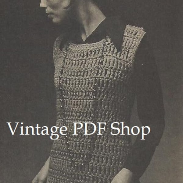 Vintage 1970's Crochet Pattern Tunic Long Vest- PDF INSTANT DOWNLOAD